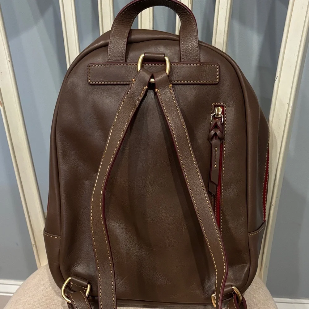 Dooney & Bourke Leather Backpack in Brown with Red Trim - Picture 4 of 10